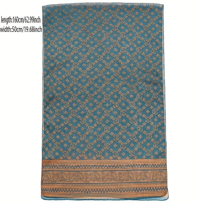 Vintage Geometric Chiffon Scarf Thin Silk Head Wrap