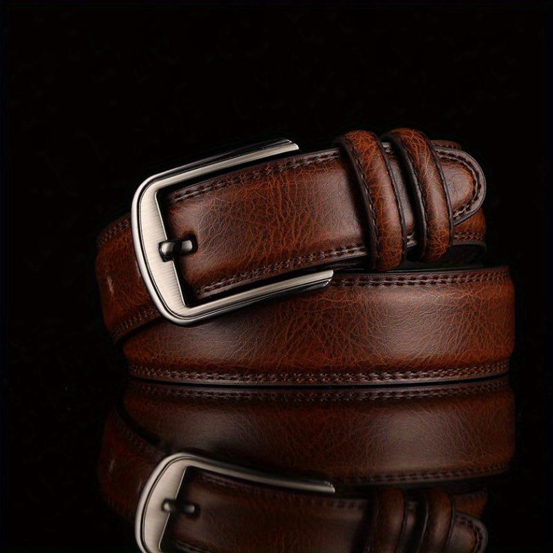 Men's Leather Business Belt with Pin Buckle