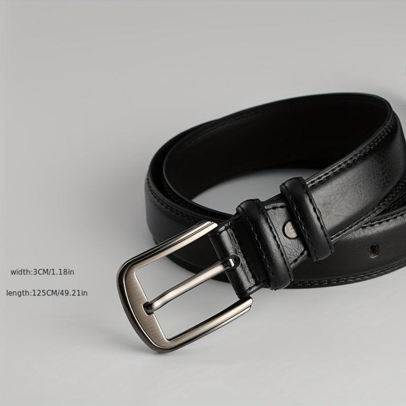 Men's Leather Business Belt with Pin Buckle