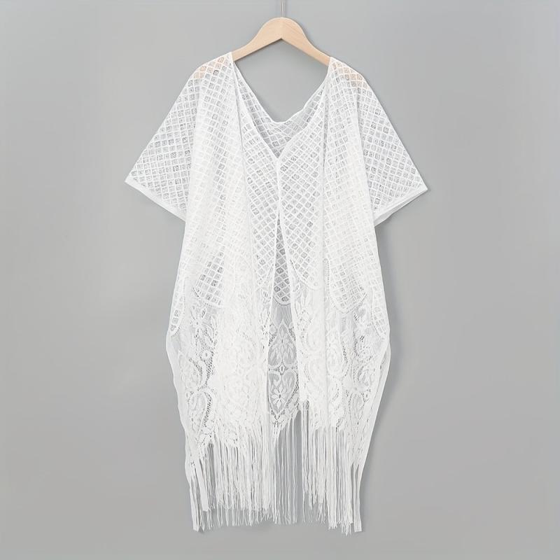 Lace Shawl Solid Cape Tassel Bikini Cover Up Thin Breathable