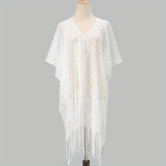 Lace Shawl Solid Cape Tassel Bikini Cover Up Thin Breathable