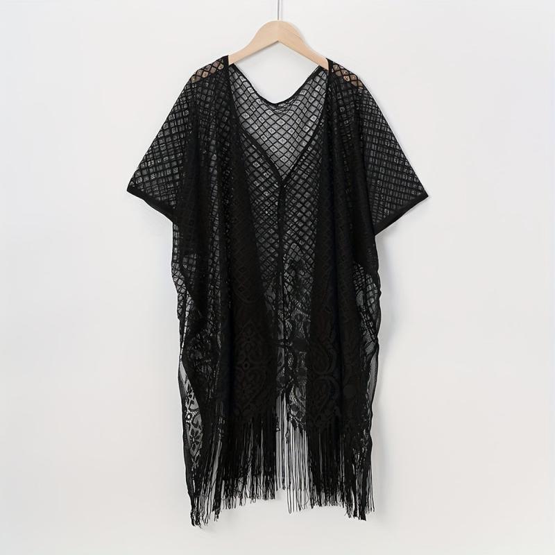 Lace Shawl Solid Cape Tassel Bikini Cover Up Thin Breathable