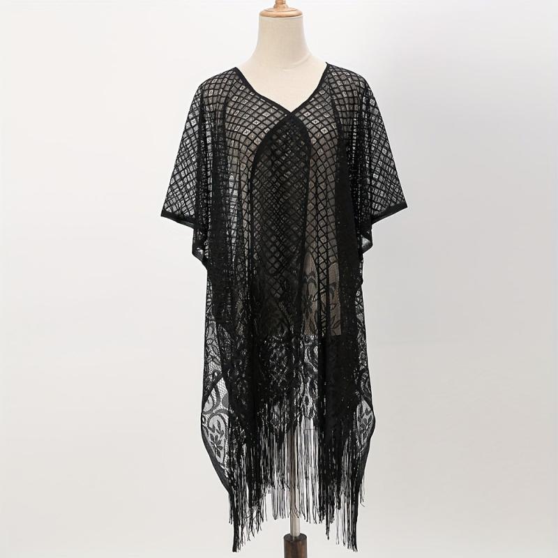 Lace Shawl Solid Cape Tassel Bikini Cover Up Thin Breathable