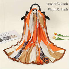 Vintage Plaid Horse Print Scarf Satin Shawl