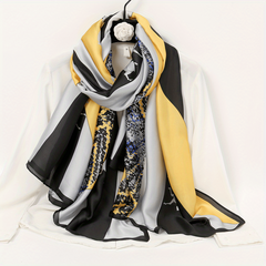 Vintage Plaid Horse Print Scarf Satin Shawl