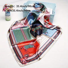 Horse Print Square Scarf Silk Shawl Bandana Satin Neckerchief Head Wrap