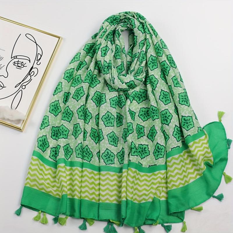 Geometric Floral Print Tassel Scarf Vintage Striped Shawl