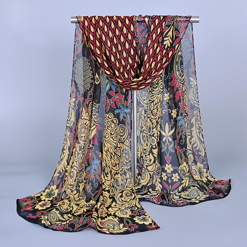 Peacock Print Chiffon Silk Shawl Women Scarf