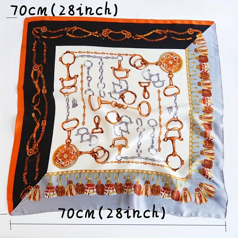 Chain Stripe Print Square Scarf Thin Neckerchief Silk Bandana