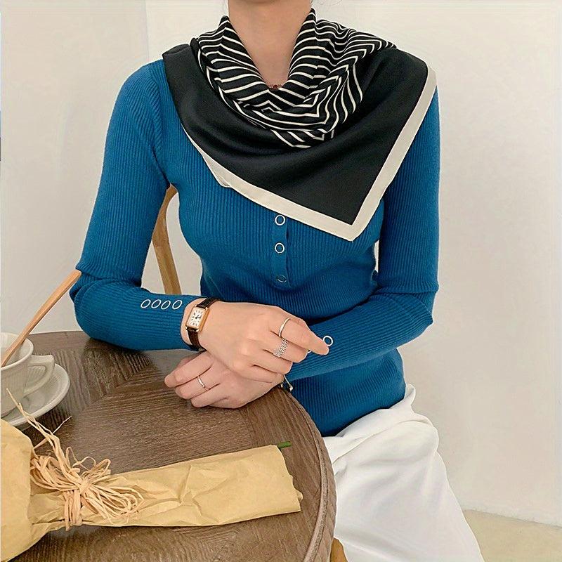 Chain Stripe Print Square Scarf Thin Neckerchief Silk Bandana
