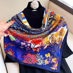 Boho Floral Square Scarf Printed Satin Bandana Vintage Windproof Head Wrap