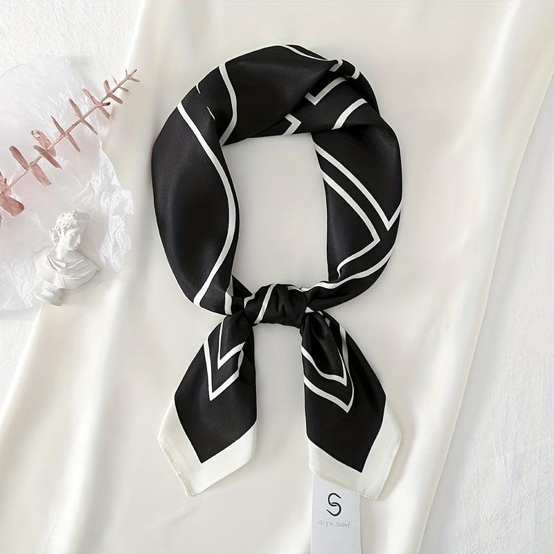 Stripe Print Casual Square Scarf & Bandana Women Headwrap Silk Satin