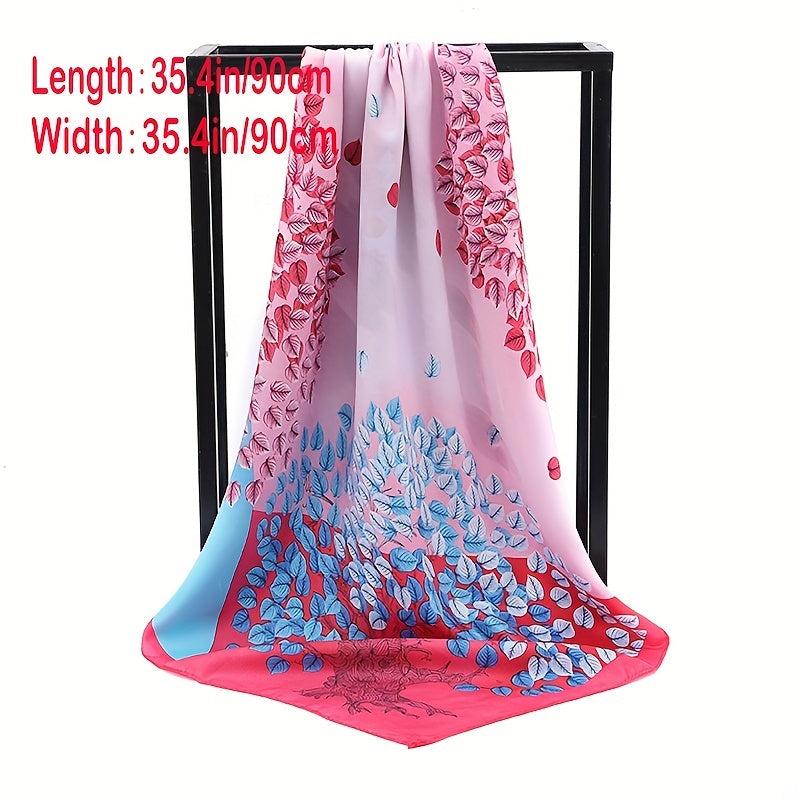 Classic Leaf Print Shawl Silk Square Scarf Windproof Head Wrap