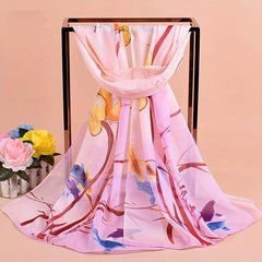 Lotus Goldfish Print Chiffon Scarf for Summer Sunscreen