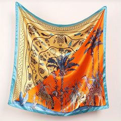 Cartoon Animal Print Silk Bandana Square Scarf Beach Towel Head Wrap