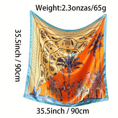 Cartoon Animal Print Silk Bandana Square Scarf Beach Towel Head Wrap