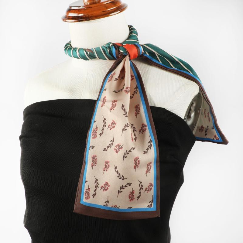 Floral Printed Skinny Scarf Silky Satin Neck Scarf Fashionable Hair Ribbon