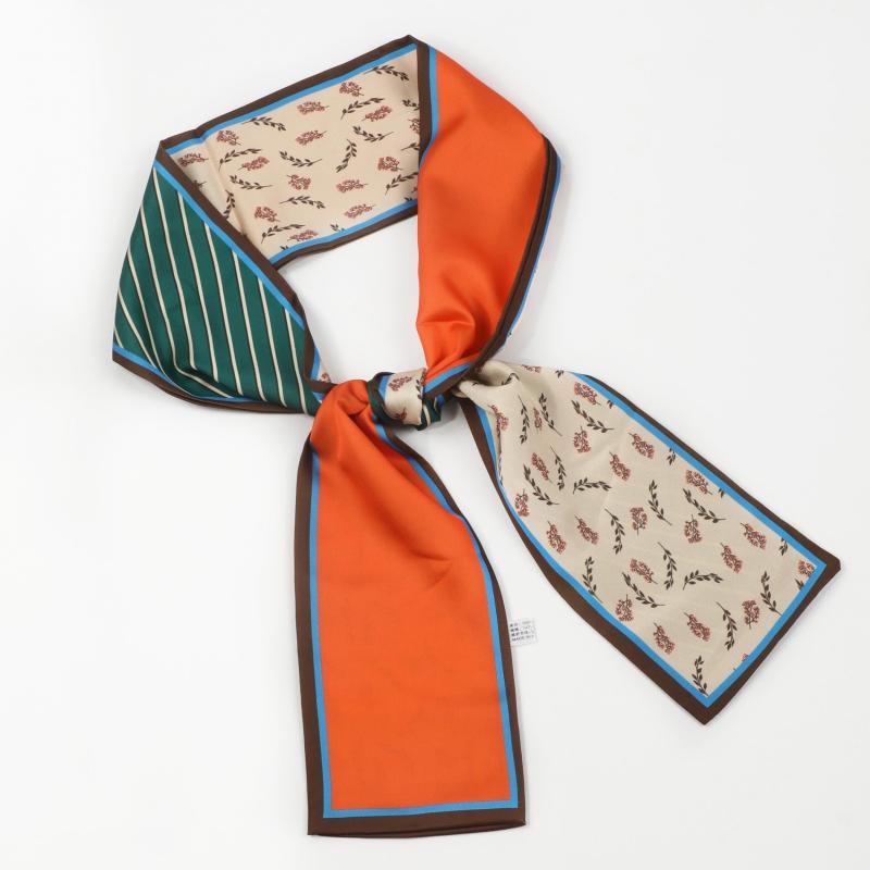 Floral Printed Skinny Scarf Silky Satin Neck Scarf Fashionable Hair Ribbon