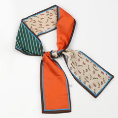 Floral Printed Skinny Scarf Silky Satin Neck Scarf Fashionable Hair Ribbon