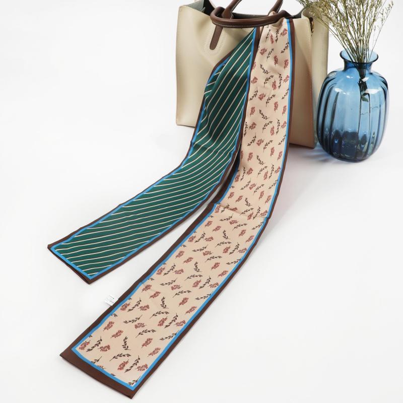 Floral Printed Skinny Scarf Silky Satin Neck Scarf Fashionable Hair Ribbon