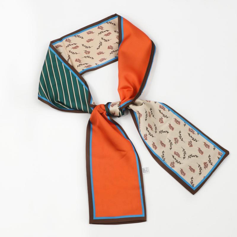 Floral Printed Skinny Scarf Silky Satin Neck Scarf Fashionable Hair Ribbon