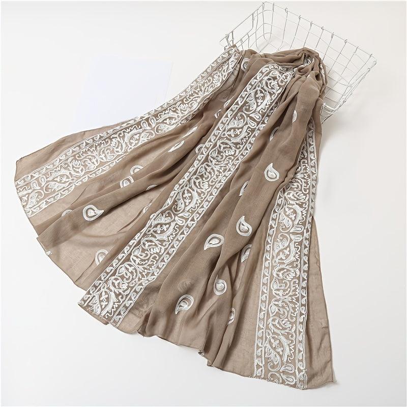 Embroidery Print Shawl Scarf Casual Thin Scarves Chiffon Hair Scarf