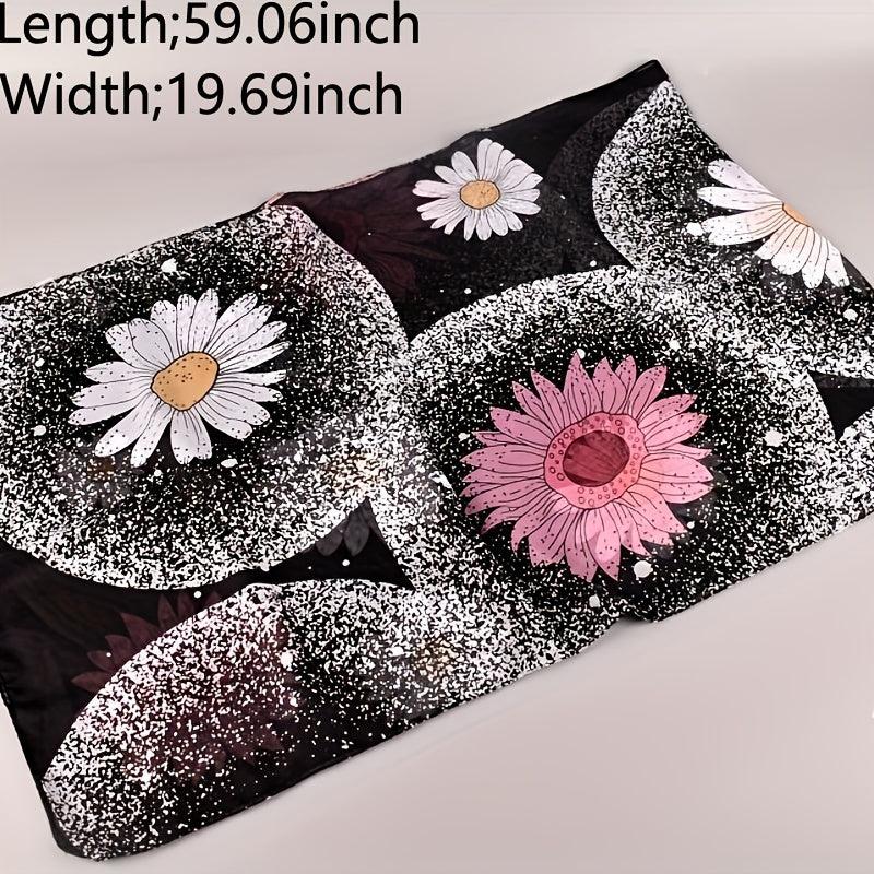 Sunflower Print Chiffon Scarf Thin Silk Shawl