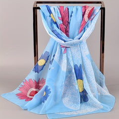 Sunflower Print Chiffon Scarf Thin Silk Shawl