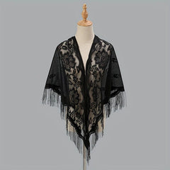 Tassel Shawl Thin Triangle Scarf Flower Embroidery Wrap