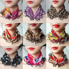 Lace Ruffles Scarf Faux Pearl Pendant Neck Gaiter