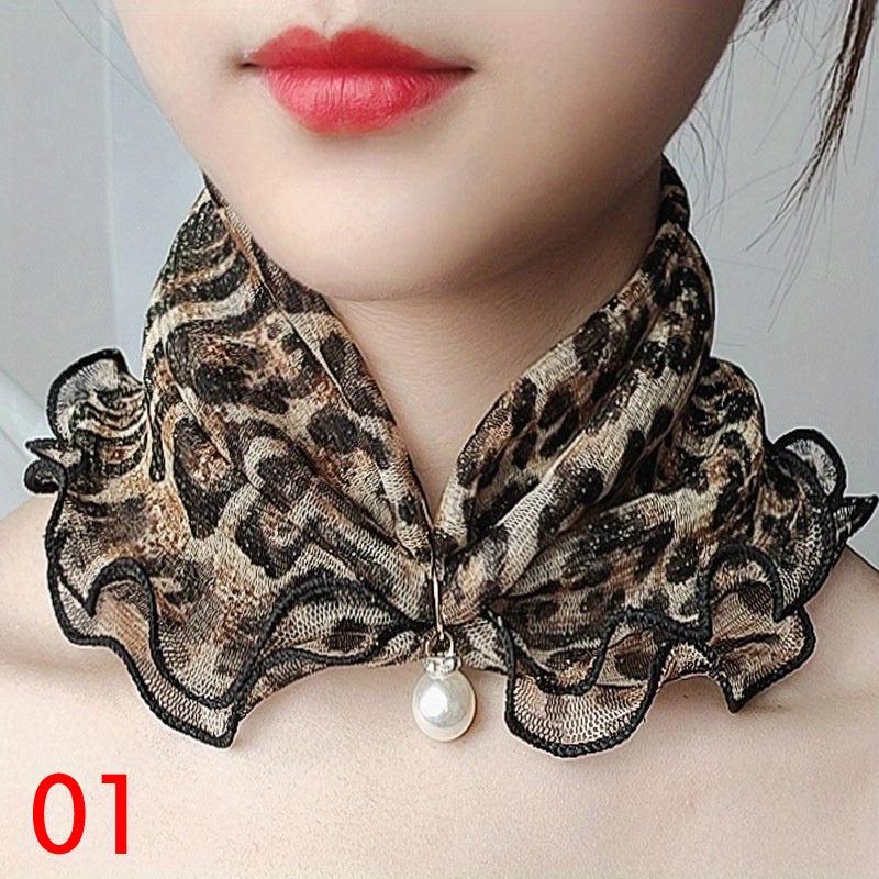Lace Ruffles Scarf Faux Pearl Pendant Neck Gaiter