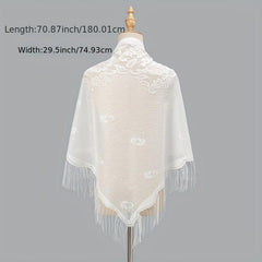 Long Tassel Triangle Shawl Lace Scarf Solid Embroidery Cape