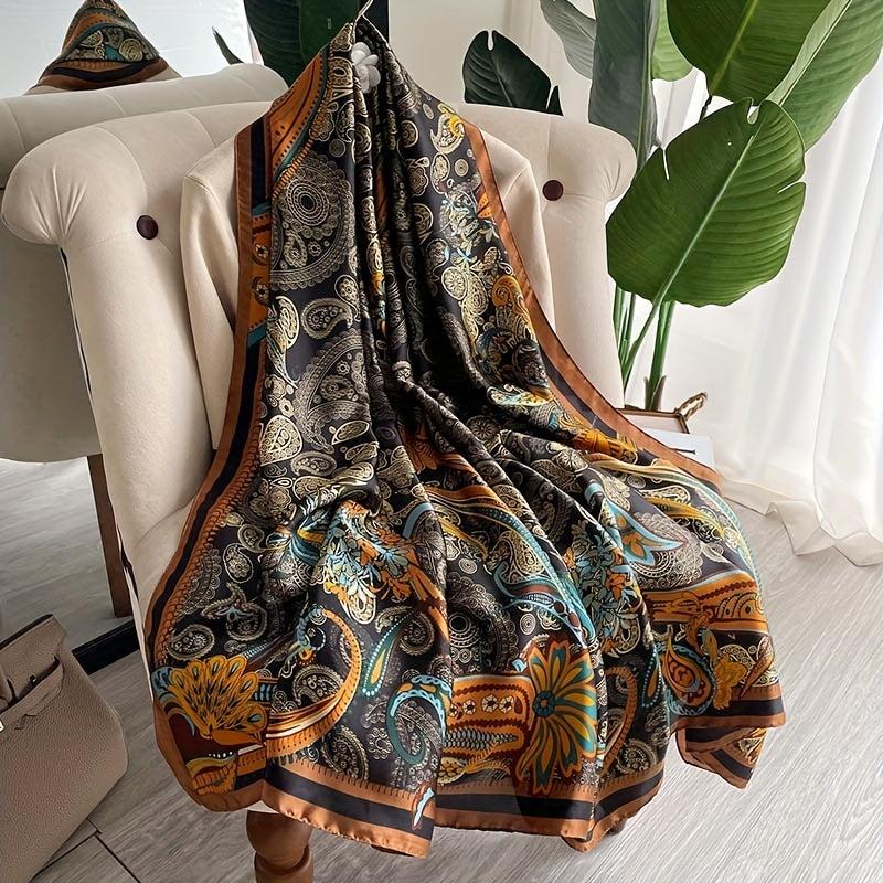 Vintage Paisley Print Silk Scarf for Women