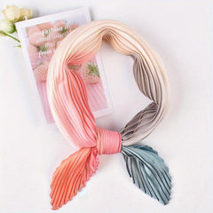 Pleated Gradient Bandana Square Scarf Woman Neck...