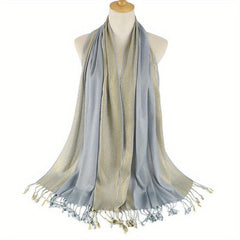 Hot Stamping Long Tassel Scarf Hijab Solid Shawl Casual Head Wrap