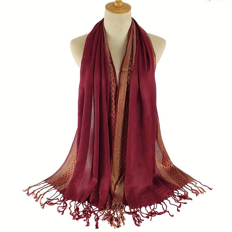 Hot Stamping Long Tassel Scarf Hijab Solid Shawl Casual Head Wrap