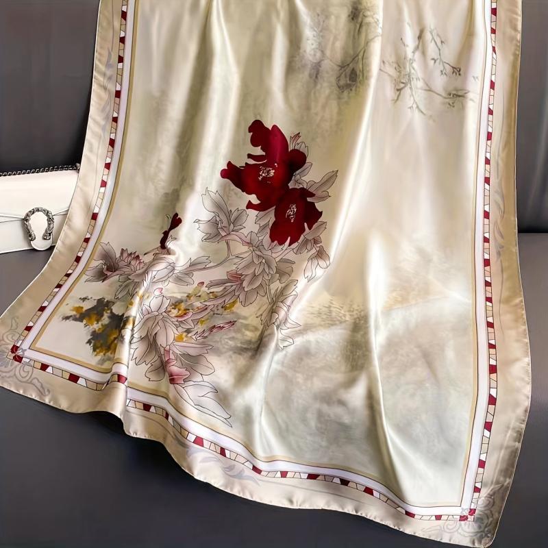 Satin Print Scarf Sunscreen Shawl for Women