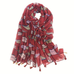 Leaf Print Tassel Scarf Sunproof Shawl