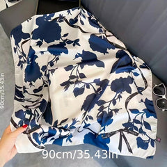 Flower Print Square Scarf Silk Shawl Women Head Wrap Satin Sunscreen