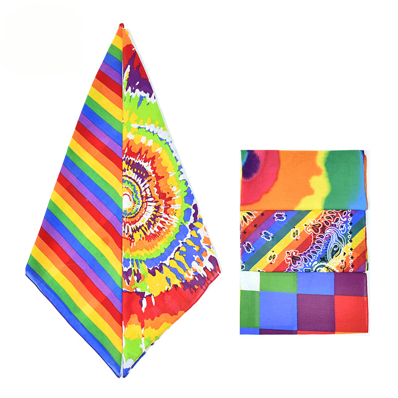 Rainbow Tie Dye Bandana Hip Hop Striped Square Scarf LGBT Gay Pride