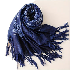 Geometric Print Scarf Vintage Tie Dyed Tassel Shawl Boho Windproof Head Wrap