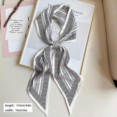 Geometric Stripe Print Skinny Scarf Solid Neck Tie Scarf