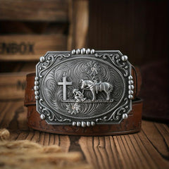 Men's Western Horse Pin Buckle PU Leather Belt Casual Dress Belt