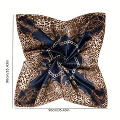 Leopard Chain Print Bandana Satin Square Scarf for Women