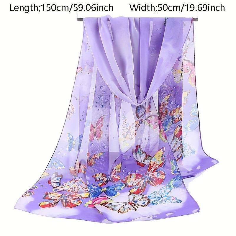 Colorful Butterfly Chiffon Scarf Thin Print Shawl Sunscreen Head Wrap