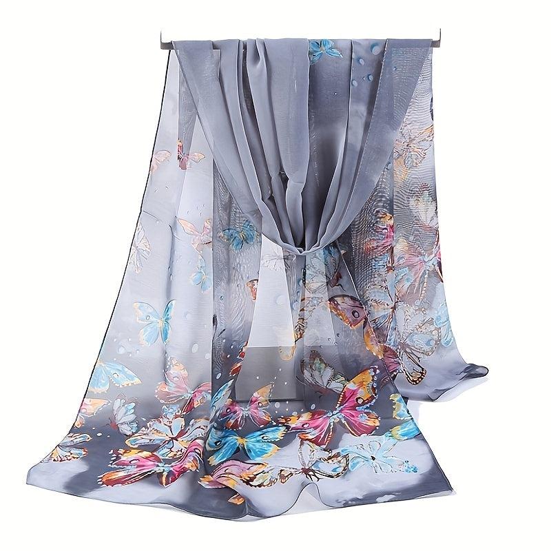 Colorful Butterfly Chiffon Scarf Thin Print Shawl Sunscreen Head Wrap