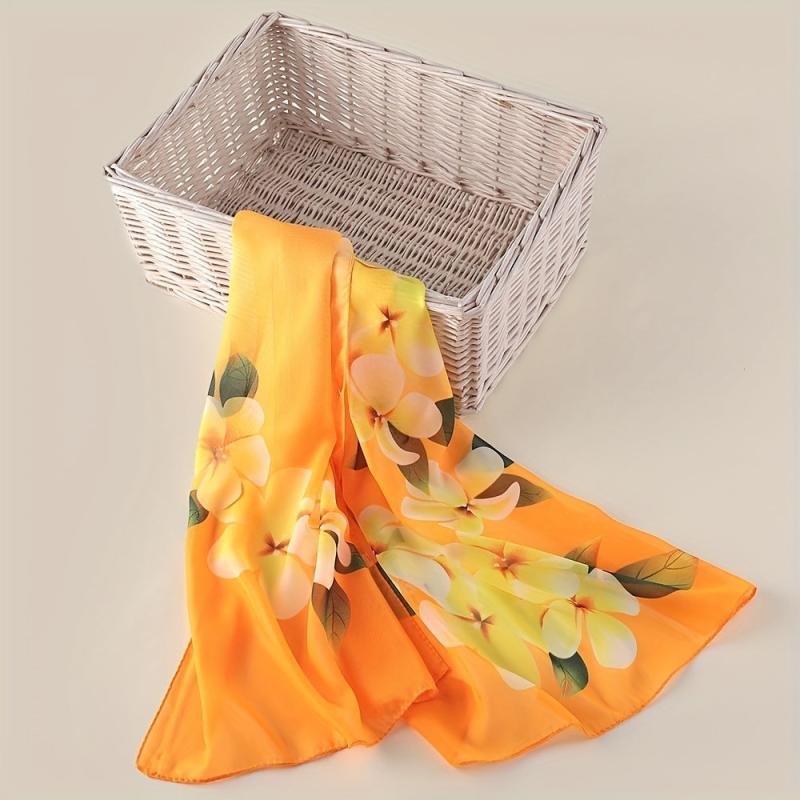Flower Print Chiffon Scarf Long Shawl Gradient Windproof Headwrap