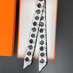Rose Flower Neckerchief Long Ribbon Skinny Scarf Headband Sash