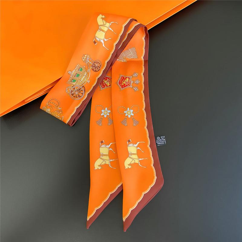 Horse Print Skinny Scarf Tassel Neckerchief Satin Ribbon Twilly Scarves