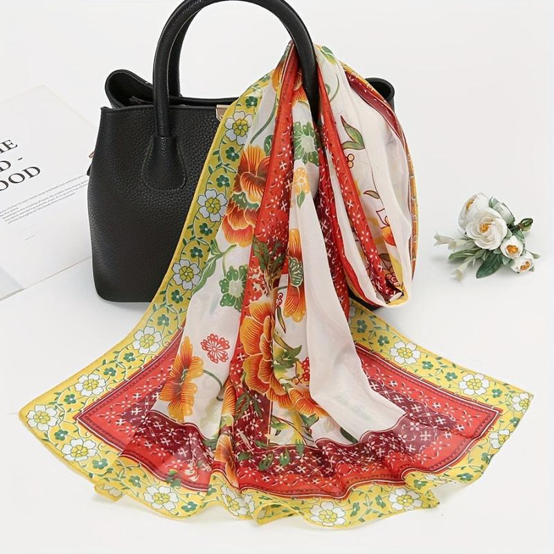 Colorful Floral Bohemia Scarf Thin Shawl Outdoor Sunscreen Head Wrap